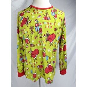 Dr Seuss The Grinch Men Large 42-44 PJ Shirt Long Sleeve Merry Grinchmas Green